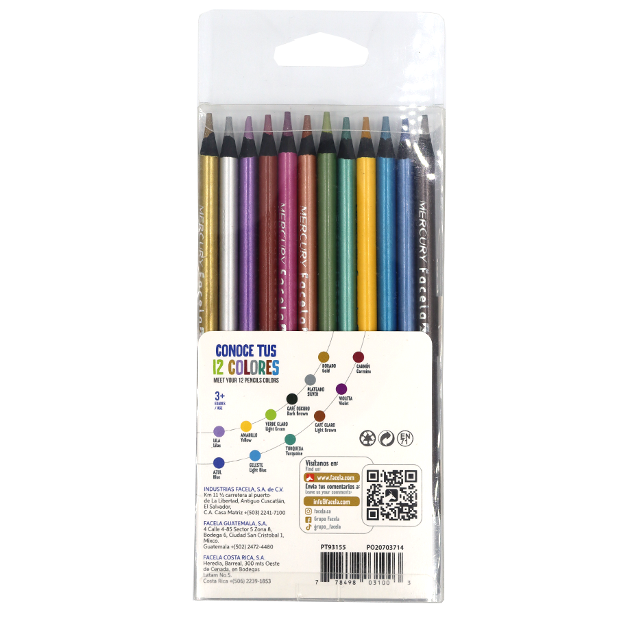 Añade un toque único a tus proyectos con el Lápiz de Color Mercury Metalizado 12 Unidades. Estos lápices de alta calidad están diseñados para ofrecer colores vibrantes y metalizados que destacan en cualquier obra de arte.

Su suave aplicación y la intensidad de sus tonos permiten crear detalles precisos y mezclas perfectas, ideales para técnicas de sombreado y resaltar colores en cualquier proyecto creativo. Este set de 12 lápices es una herramienta esencial para artistas, diseñadores y estudiantes.