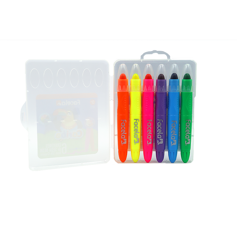 Estos crayones ofrecen colores vivos y brillantes ideales para atraer la atención y estimular la creatividad de los más pequeños.

Su textura de gel permite un trazo suave y fluido, lo que facilita el uso para niños en edad preescolar. Presentados en un estuche plástico de 6 unidades, son perfectos para desarrollar habilidades motrices y de dibujo mientras juegan y aprenden.