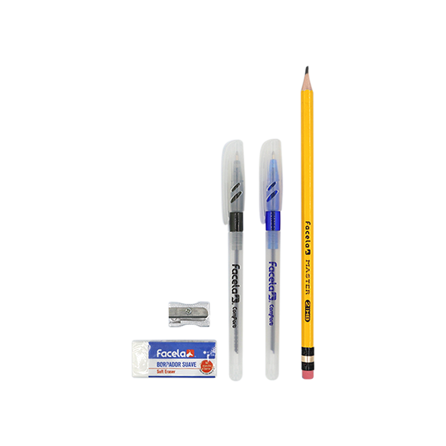 El Set Estudiante 5 es el conjunto perfecto para acompañar a los estudiantes en sus actividades diarias. Este set incluye 2 bolígras Comfort, lápiz de grafito Máster, borrador junior y sacapunta metálica, ofreciendo todo lo necesario para escribir, borrar y mantener tus útiles organizados.

Ideal para estudiantes de todos los niveles, este set proporciona productos de alta calidad diseñados para mejorar la experiencia escolar.