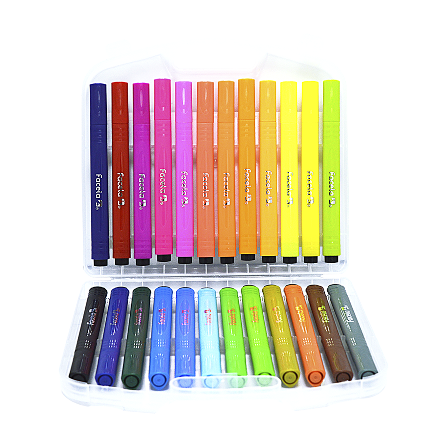 Para artistas y estudiantes que buscan una experiencia de color vibrante y precisa. Con colores intensos y brillantes, estos marcadores ofrecen una gran cobertura en cada trazo, siendo perfectos para proyectos de dibujo, manualidades o trabajos escolares.

Su diseño triangular proporciona un agarre ergonómico, facilitando su uso durante largos períodos sin incomodidad. Además, vienen en un estuche plástico resistente que protege los marcadores y los mantiene organizados. Este set incluye 24 unidades.