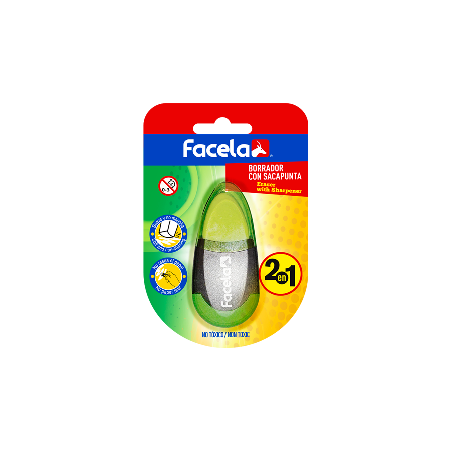 Este blíster de borrador y sacapunta con diseño de uso dual es la solución perfecta para mantener tus herramientas de escritura organizadas y listas para usar en todo momento.

Ideal para el hogar, la oficina o el aula, este combo de alta durabilidad cuenta con un agarre ergonómico que asegura comodidad en su uso, ya sea para corregir errores o afilar lápices.